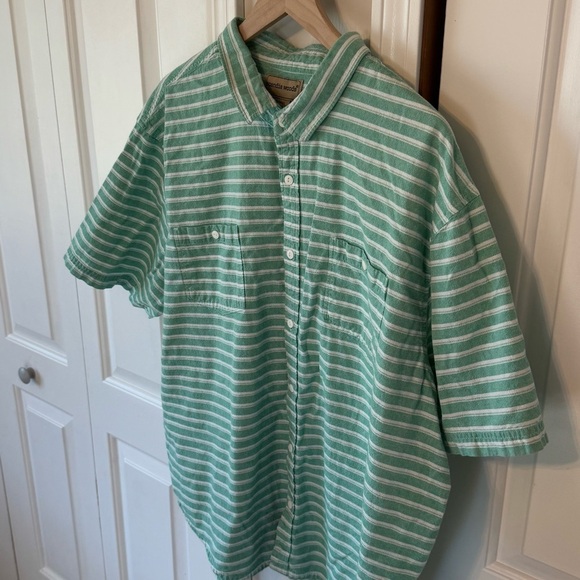 Scandia Woods Men’s Green/White Striped 100% Cotton Button Down Short Sleeve 2XL - Picture 3 of 11